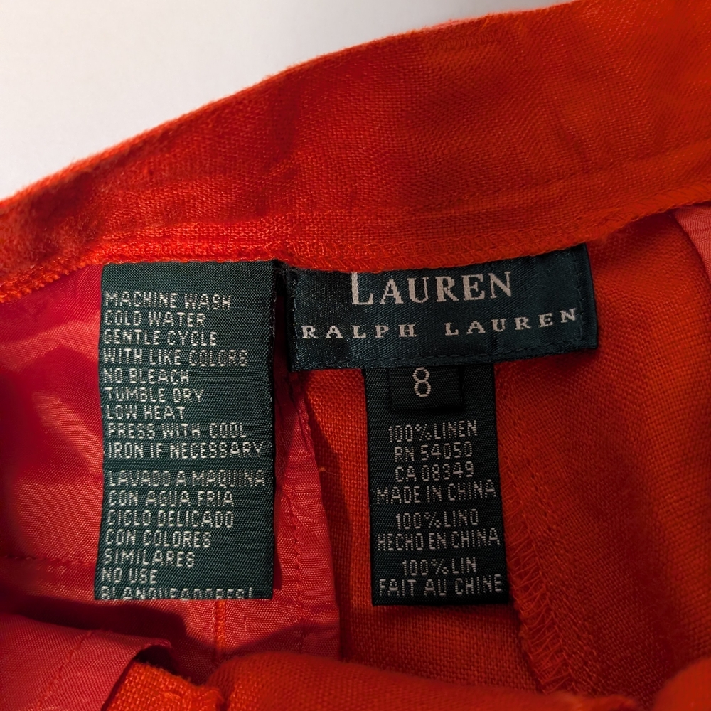 Ralph Lauren Red/Orange Linen Relaxed Fit Shorts - Picture 6 of 6